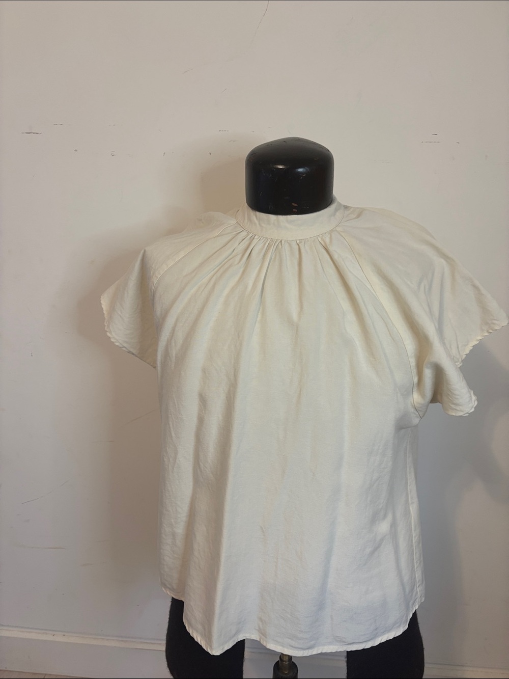 A piece Apart Cream Gathered Neck Short Sleeve Blouse